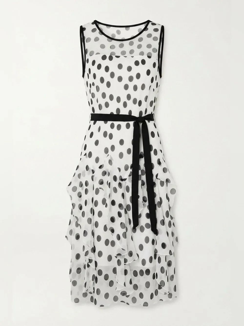 Robbie Bee Black and White Polka Dot Sleeveless Midi Dress